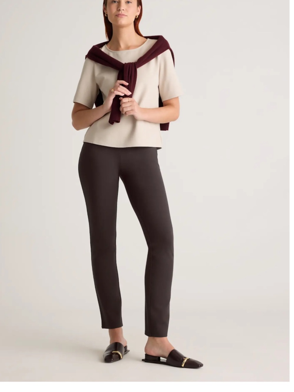 Quince Pants - brown “Ultra-Stretch Ponte Straight Leg Pants”